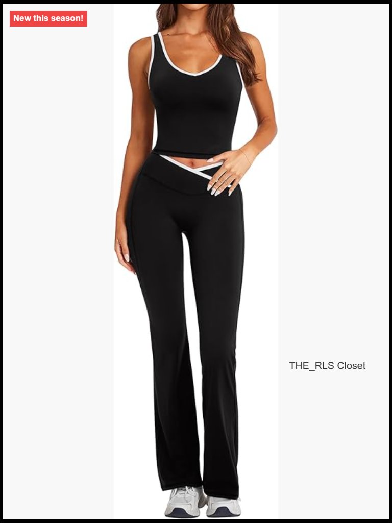 Nylon Workout Set With Flare Leggings And Sweetheart Crop Tank